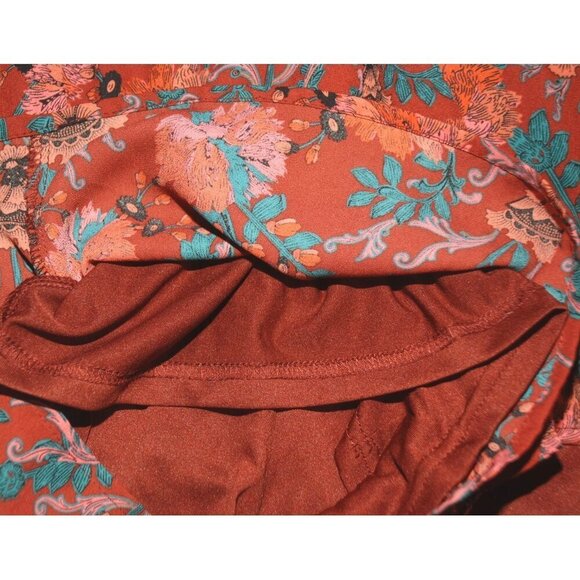 The Hanger Ladies Boho Maroon Shorts Romper Size M Long Sleeve Lined Lace Up - Picture 7 of 9